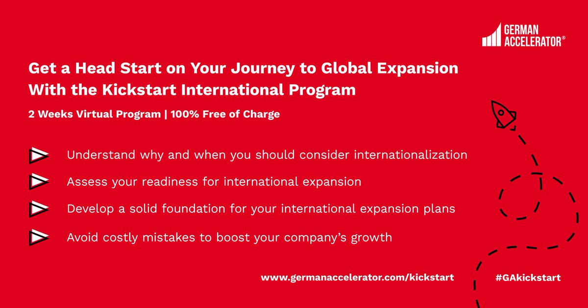 HTGF's tweet photo. Der @GAccelerator bietet mit “Kickstart International” ein neues Programm für deutsche #Startups! Das Programm vermittelt Gründer:innen alle notwendigen Kenntnisse, um sich optimal auf die internationale Expansion vorzubereiten. #GAKickstart➡️https://t.co/sm3oHTiDzy https://t.co/b128wcE6gm
