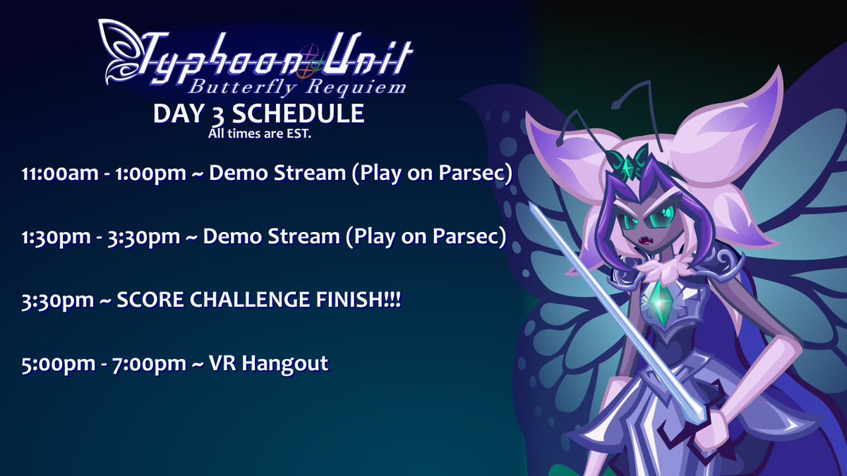 TyphoonUnitGame's tweet photo. #MakersPlay weekend starts today!  Here's my schedule!  I'll post more details about the Score Challenge later this morning!  I've got something special planned though, so stay tuned! ;3

Hop in the IMS Discord to join the fun!
https://t.co/E6HrTpJyRB
---
#indiegame #shmups https://t.co/93LBBEjKrV