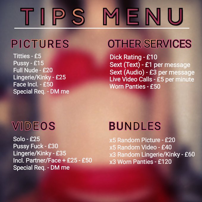 I finally got round to making a #tipmenu!   Please note anyone who is subbed to my #onlyfans will receive<a href="/tag/tipmenu"class="tags">#tipmenu</a><a href="/tag/onlyfans"class="tags"><span>#onlyfans</span></a><a href="/tag/contentcreator"class="tags"><span>#contentcreator</span></a><a href="/tag/sellingcontent"class="tags"><span>#sellingcontent</span></a><a href="/tag/bu"class="tags"><span>#bu</span></a>