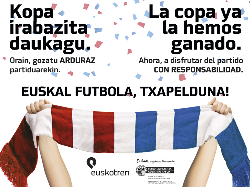 euskotren's tweet photo. Zozketa gure @instagram profilean (@EUSKOTREN) Kopa IRABAZITA dugu, Euskal Futbola TXAPELDUNA! 🔴⚪🔵
¡La copa ya la hemos ganado! Pásate por nuestro perfil de instagram y entra en el sorteo de una bicicleta.🚲
#euskotren #zozketa #bizikleta #amaiera #copadelrey #finalvasco https://t.co/DWqpw39kUZ