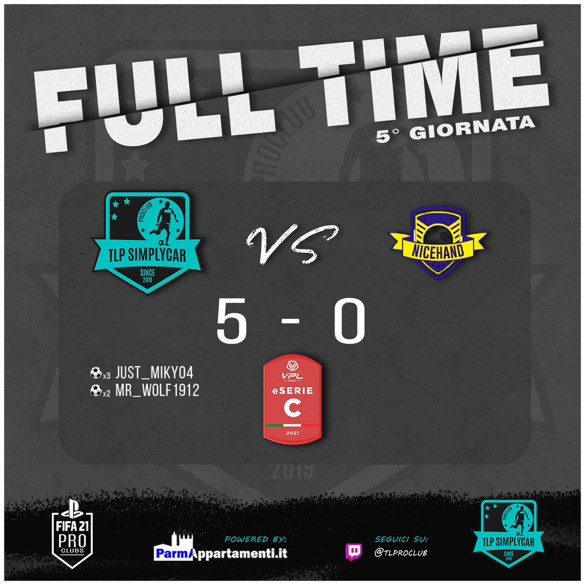 TLProClub's tweet photo. ๐ฅ
| FULL TIME
๐ | 5ยฐ Giornata
๐ | แด๊ฑแดสษชแด ๐
ฒ | @VPLItaly
๐ | ๐ | #NiceHandScicli
๐ | 5-0 โ
โฝ๏ธโฝ๏ธโฝ๏ธ | @pippo_jmod
โฝ๏ธโฝ๏ธ | @MR_WOLF1912
#GOTLP ๐ตโซ๏ธ https://t.co/3ZaAVUxN0j