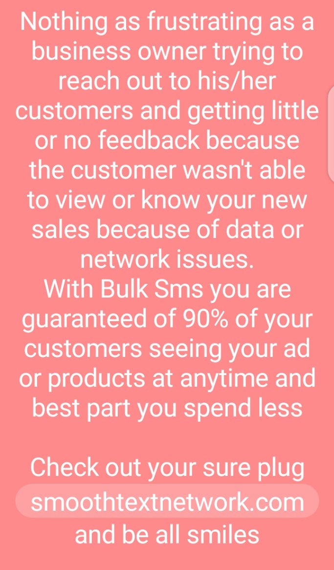 smooth_text's tweet photo. Check out for sure plug for Bulk SMS at https://t.co/xhF2Fl901C 
You get good value for your money and smile better😉

#makebusinessgrow 
#growth 
#customersatisfaction https://t.co/EtgpvrDuDO