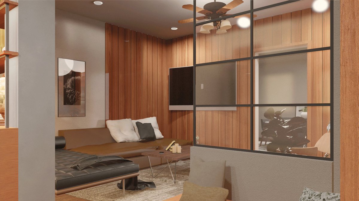 vin__villanueva's tweet image. 3D rendering I did for our CAD3 Midterms. A living room designed for a bank manager who loves to read and a fashion stylist with a ceramic jar collection. 

Workflow:SketchUp 2020 &amp;gt; Vray Next &amp;gt; Photoshop CS6 

#3D #sketchup #vraynext #interiordesign #charleseames #miesvanderrohe