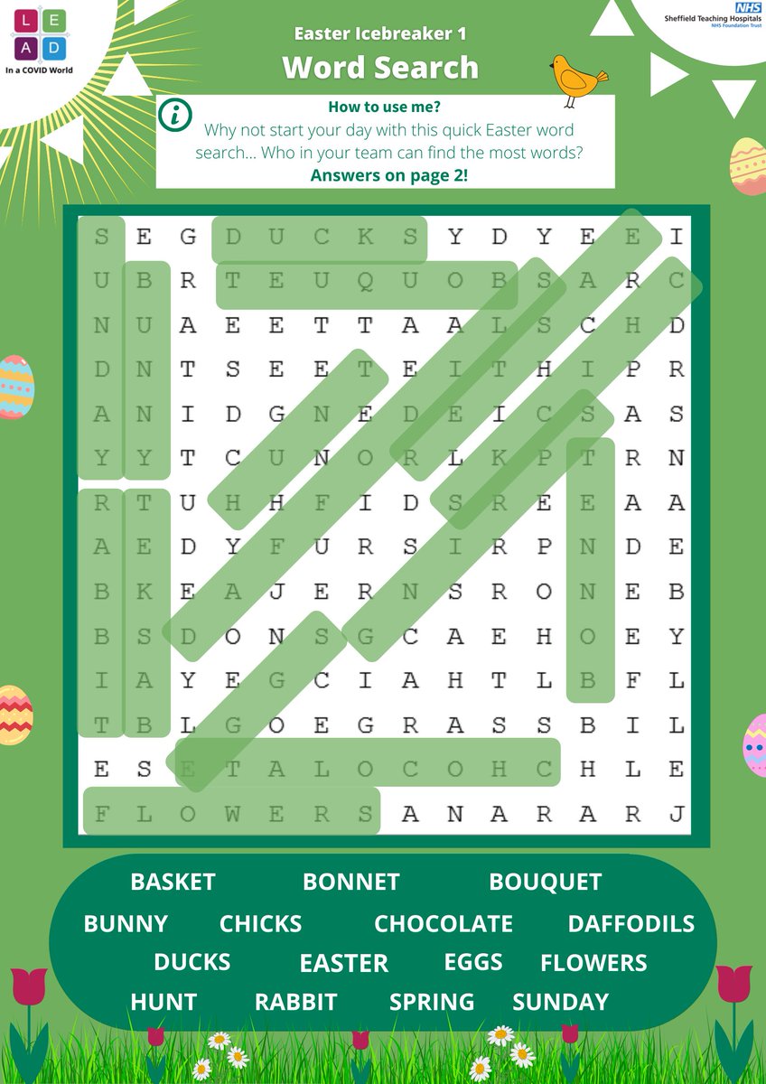 STHODD's tweet photo. We hope you enjoyed the Easter wordsearch - here are the answers✔ If you enjoyed this and would like to see more of our ice breakers they are all available on our LEAD: Supporting our Teams page on PALMS - https://t.co/Gdlq9KMfPd https://t.co/4cXPG6TAXI