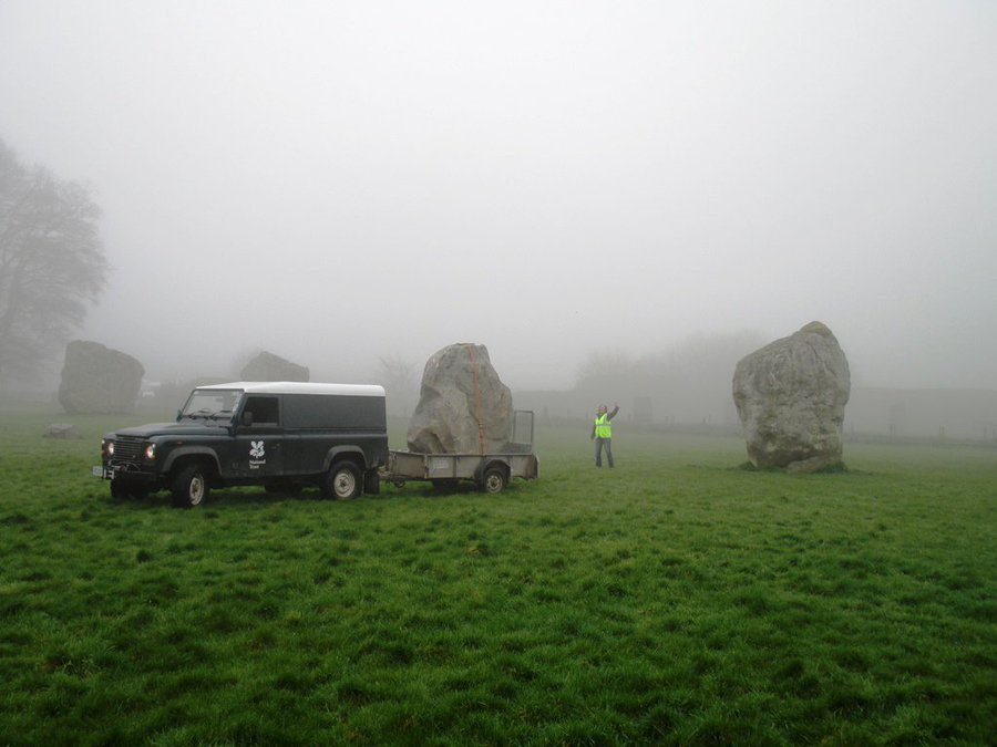 Putting the clocks forward at #Avebury Stone Circle. National Trust staff repositioning the stones for the start of #BritishSummerTime this weekend #clocksgoforward