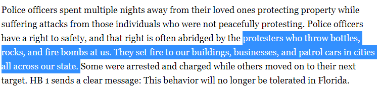 Sometimes an opinion writer's own words make a case contrary to what he's arguing.

Read the part below - the reason this officer says a new anti-protest law is needed.

Every ... single ... action ... he describes is already illegal in Florida under existing state laws.