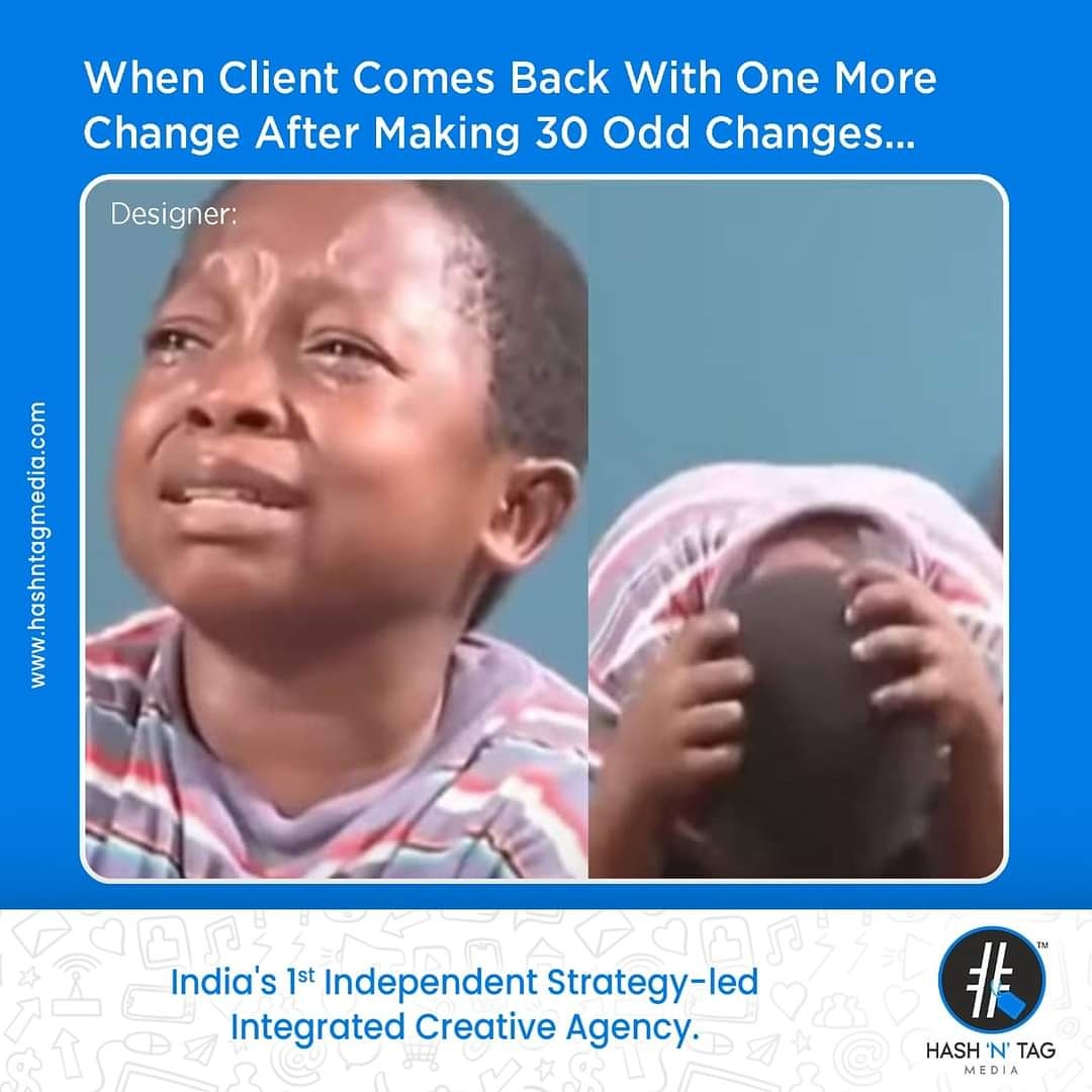 HashNTagMedia1's tweet photo. Designers reaction after every small change😭😭😭
Tag your designer in the comments section.
.
.
.

#TeamHNTM #HashTagger #HashNTag #HashTaggers4Life #Agencies #Marketing #BrandBuilding #Advertisement #Trending #DigitalMarketing #marketingtips #AgencyLife #Agency #TrendingMemes https://t.co/puhQSjBBUy