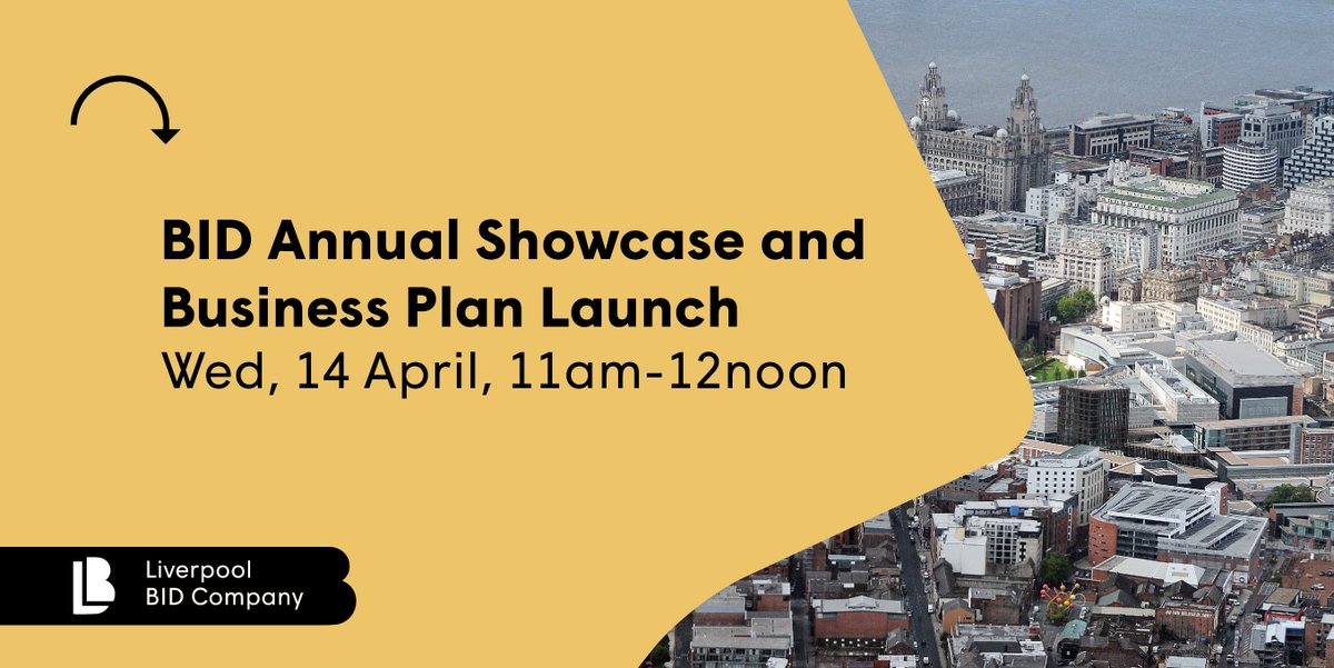 LpoolBIDcompany's tweet photo. Join us for our virtual Annual Showcase &amp; Business Plan launch on Wed 14 April, 11am-12pm!

During the event we will be looking back at our progress from the past year and the work we will continue to do for our levy payers.

Register your place 👇

(1/2)

https://t.co/JeJyap7PQM https://t.co/1gAJSxoD8R