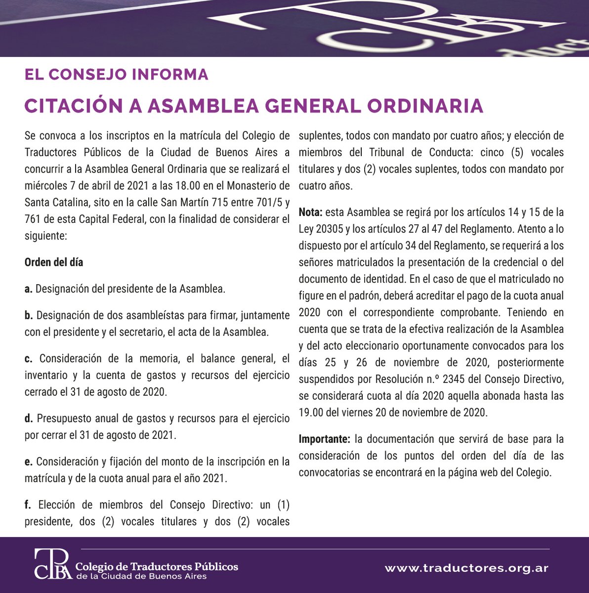 ⚠️ CITACIÓN A ASAMBLEA GENERAL ORDINARIA Y LLAMADO A ELECCIONES⚠️

Nota completa en: traductores.org.ar/login/?r=/matr…