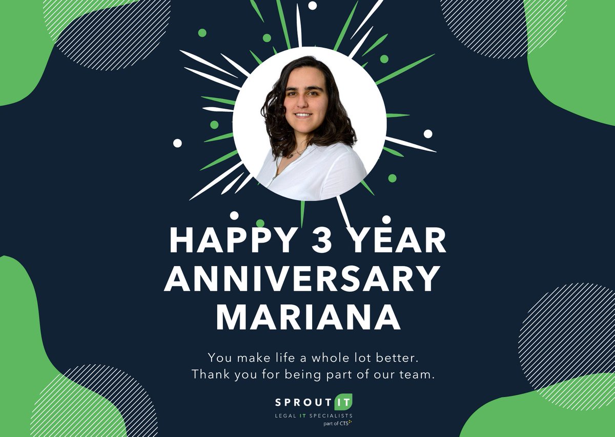 Sprout_IT's tweet photo. Happy 3rd #SproutAnniversary Mariana Ferraria, Service Delivery Manager. We are so #proud to have you on-board and thank you for all your hard work over the past 3 years!

#SproutLife #SproutStaff #Achievement #ThankYou https://t.co/KoA3dpl2jU