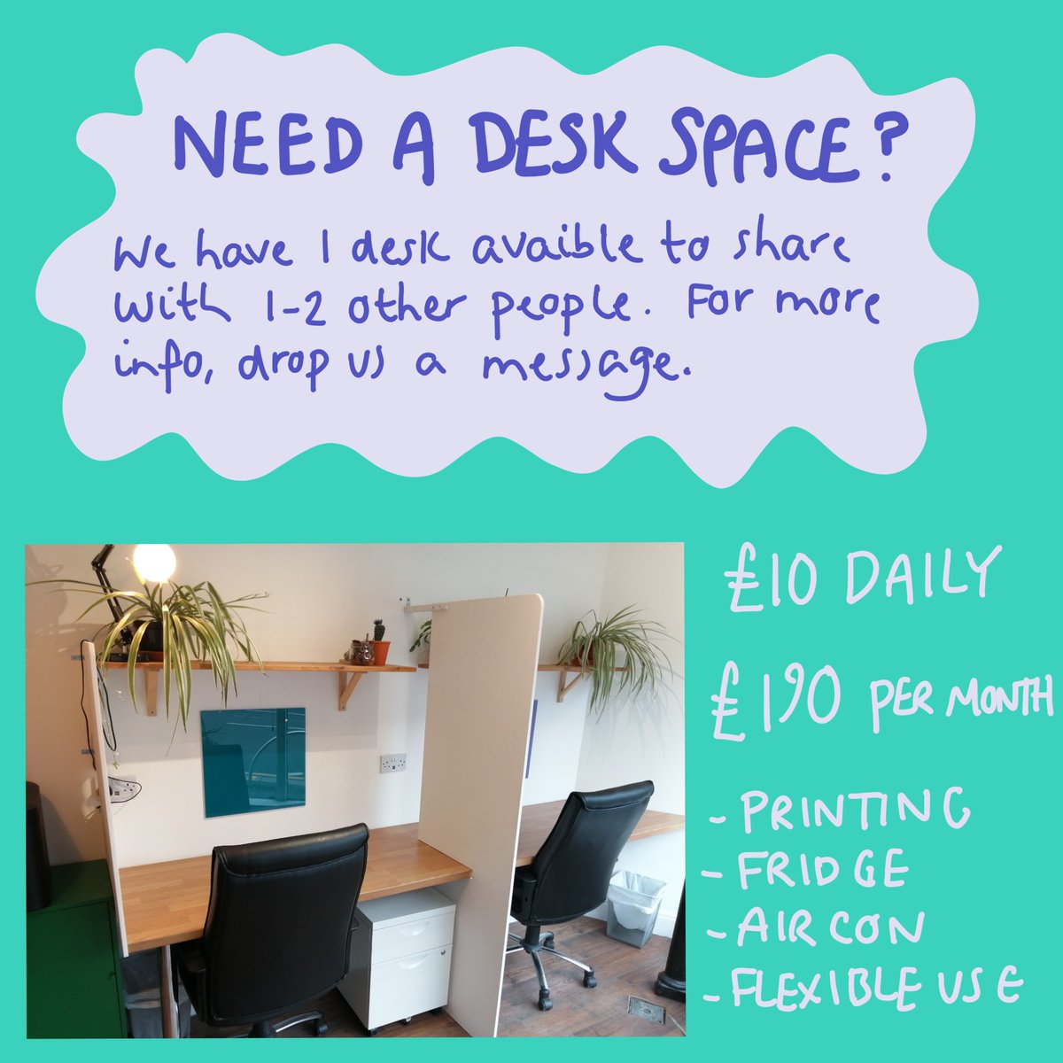 Bored of working from home and want a desk space?