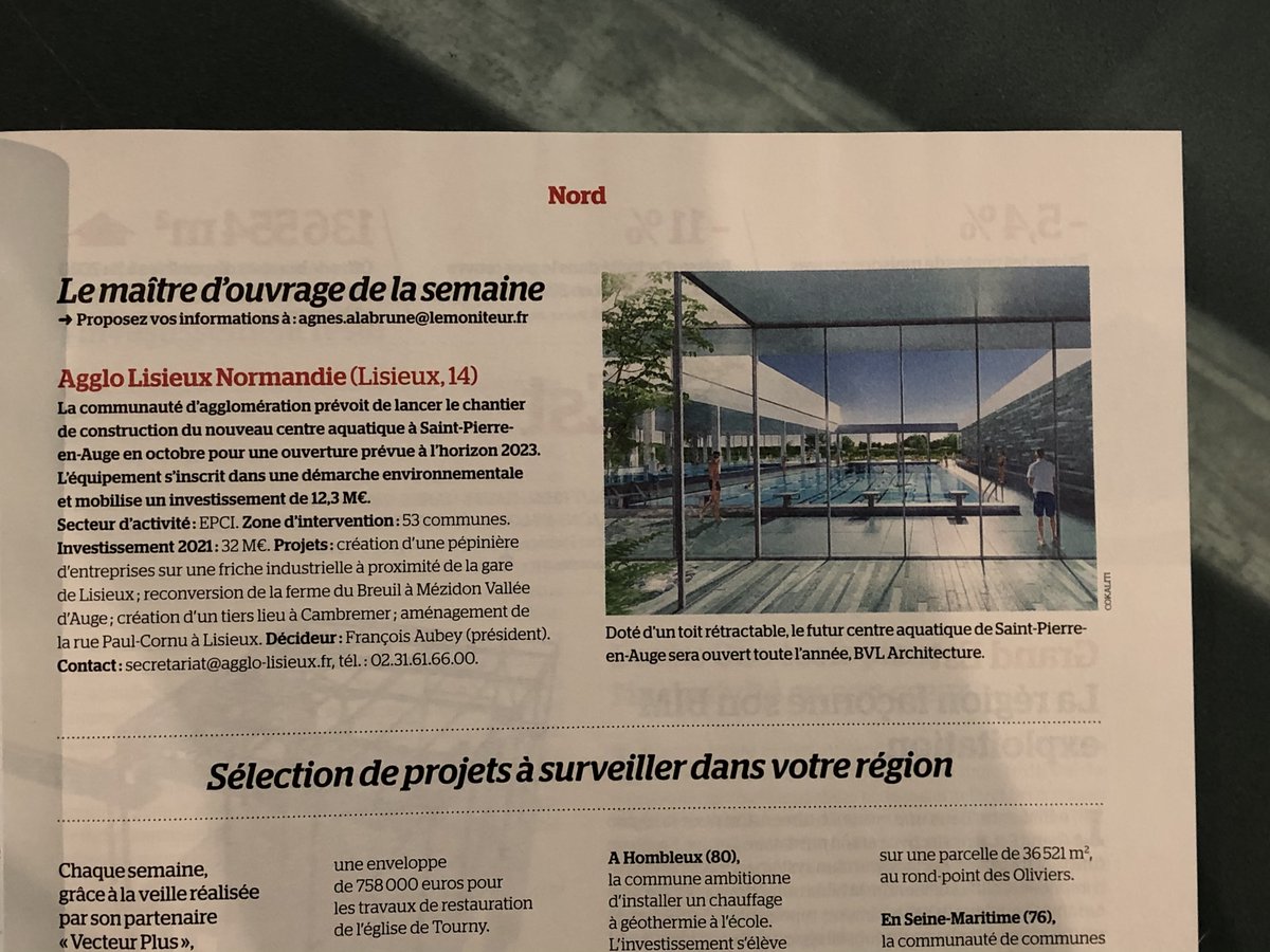 Le futur centre aquatique de Saint-Pierre-en-Auge par BVL #agglolisieuxnormandie #FrançoisAubey #Nord <a href="/Le_Moniteur/">LeMoniteur</a> #agnesalabrune #teamarchi