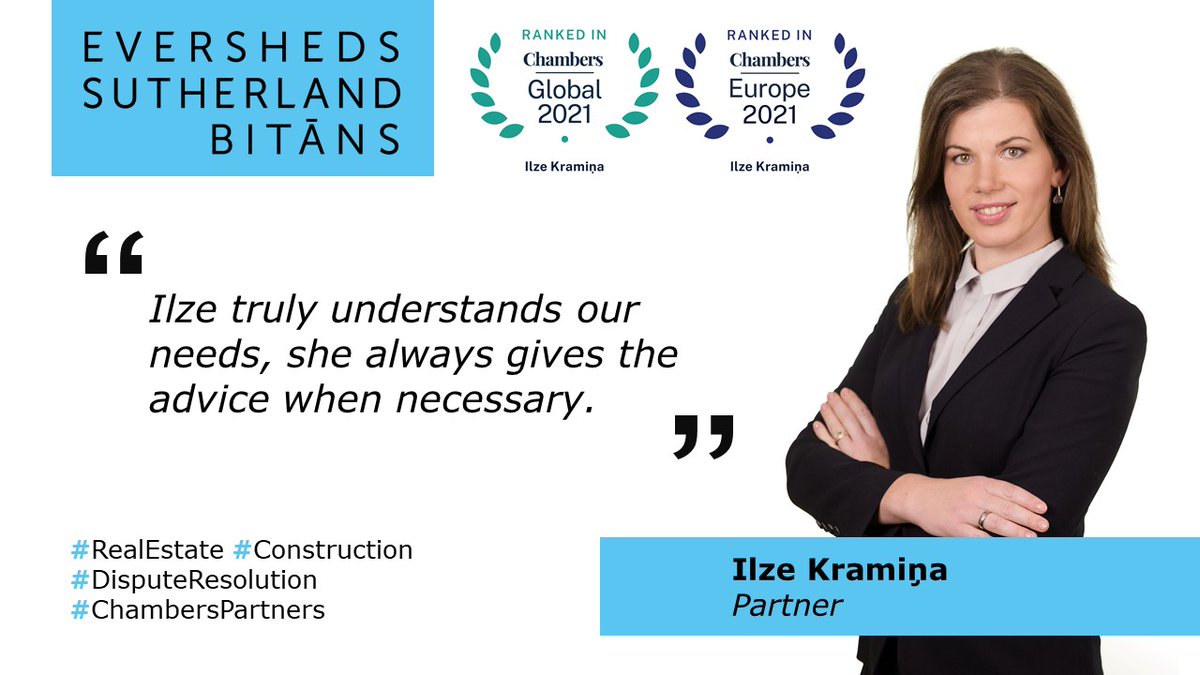 🏆Congratulations to our Partner Ilze Kramina for being ranked in the latest <a href="/ChambersGuides/">Chambers and Partners</a> Europe publication in both Real Estate and Dispute Resolution practice areas. 
Learn more about our rankings this year: eversheds-sutherland.com/global/en/what…