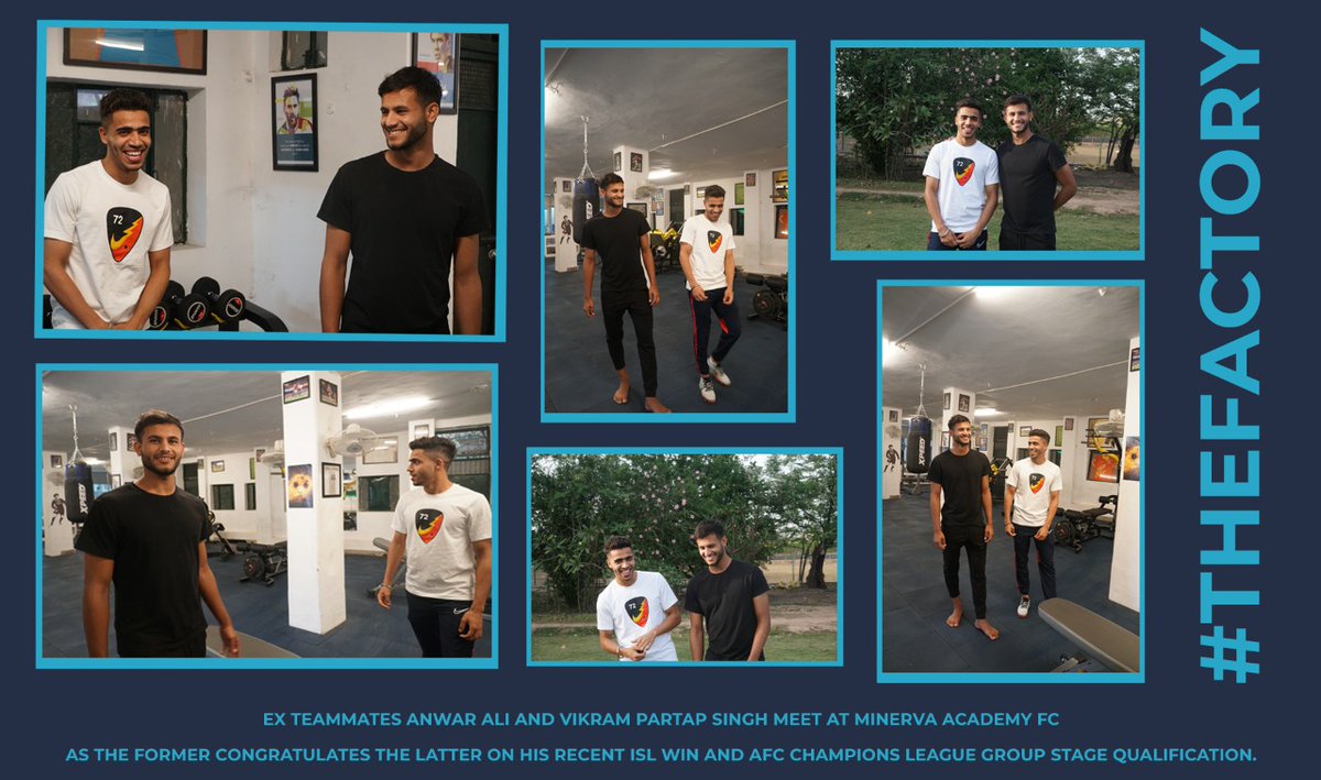 minervapunjabfc's tweet photo. Former teammates meeting up where it all began! 😍

Minervan @anwarali04 congratulated the MCFC forward @vikram77417690 for winning the ISL &amp; also for qualifying to the AFC Champions League group stage. 

#BackToTheBase
#TheFactory
#Warriors https://t.co/tGbc9nqigX