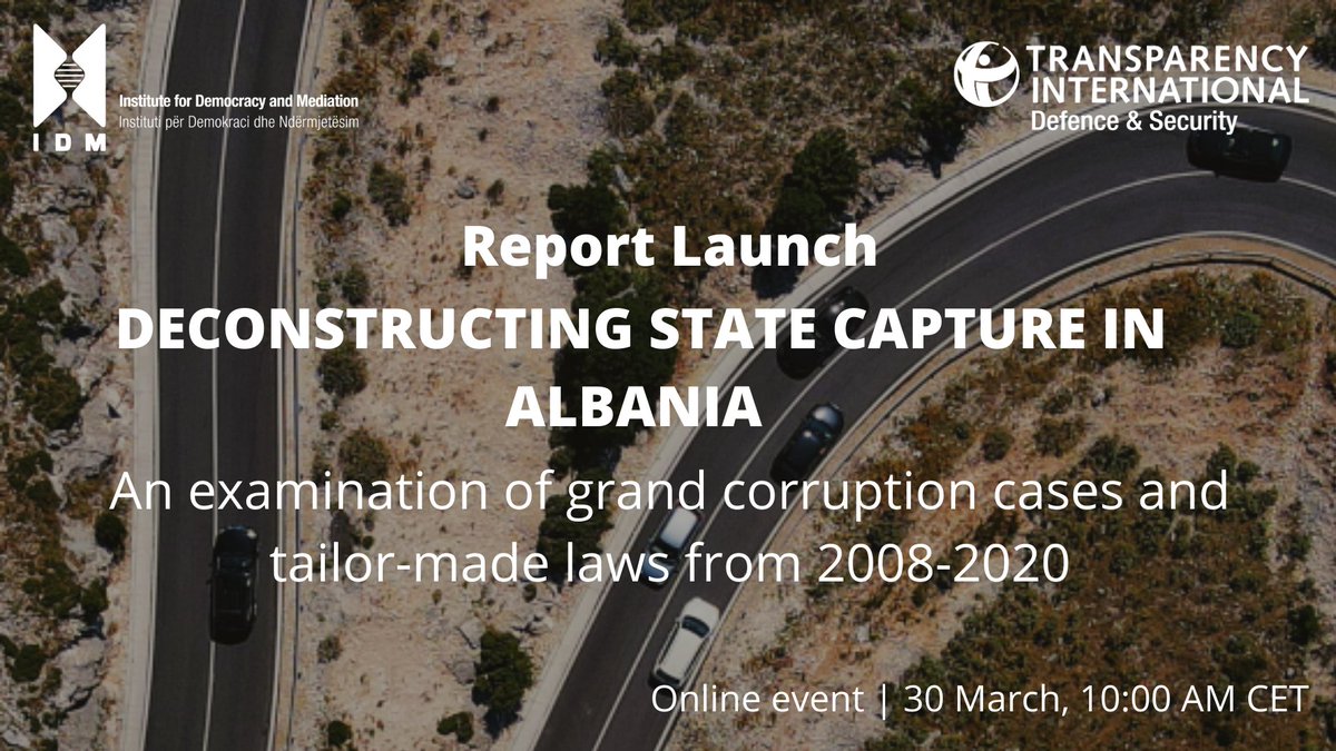 IDM_Albania's tweet photo. SAVE THE DATE!
🗓️30 March 2021
⏰10:00 AM

Join @IDM_Albania and @anticorruption for the country report launching event on enabling factors of #statecapture in 🇦🇱 &amp; impunity for high-level corruption and tailor-made laws.

Register for the online event: https://t.co/skR7bw5px9 https://t.co/yVhqz94Hxi
