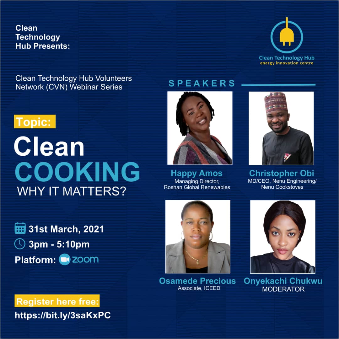Cleantechhubng's tweet photo. Be part of our Quarterly Volunteers Network Webinar where we will be highlighting and exploring the challenges, opportunities and trends within the Clean Cooking space.

Kindly register here 👇🏼: https://t.co/FdG8DII180

#CleanTechHub #InnovativeTech #AlternativeEnerg #sdg7 #sdg13 https://t.co/Qz7KPSOxVd