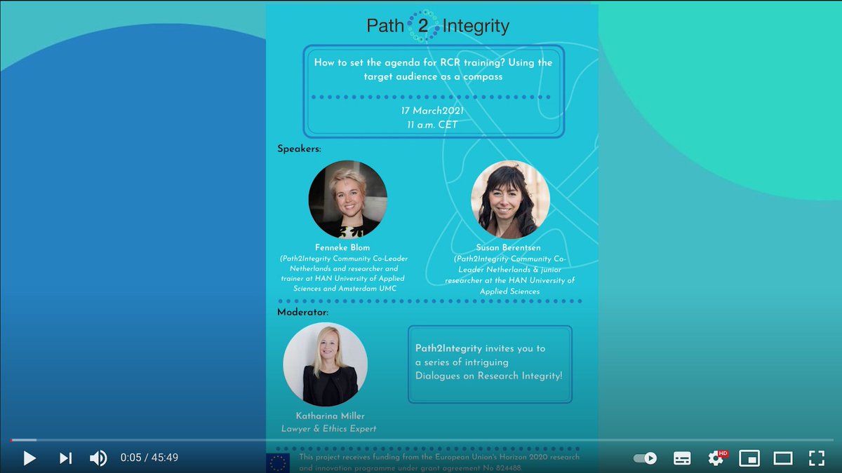 Path2Integrity's tweet photo. 📢Path2Integrity is sharing that the recording from our fifth Dialogue on #research #integrity is now available on the project's YouTube Channel!

💡Do you want to learn how to set the agenda for RCR training?

🎥Watch the recording here: https://t.co/vcyeZzbwvI https://t.co/ZL744Gn8VH