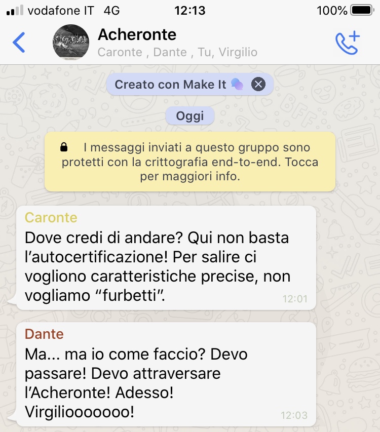 4Pellico's tweet photo. C'è qualche tensione sul gruppo "Acheronte". Classe IV C "Pellico" Saluzzo @MusePIEMONTE #DanteSocial #WhatsApp @RaiGulp https://t.co/Iw6kDcyke3