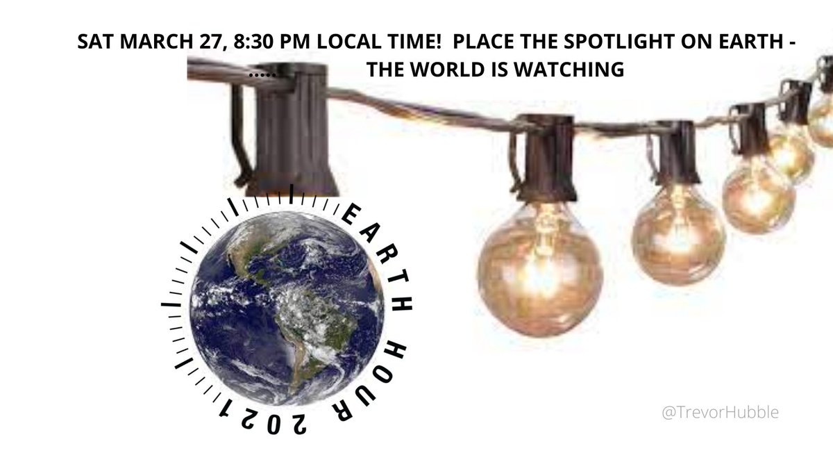 TrevorHubble's tweet photo. Advertising a symbolic lights-out event on Sat 27th  March, 8:30 pm local time. One of the world’s largest grassroots movements for the environment, engaging people from over 180 countries. Speak up for nature and the environment.
@OneMinuteBriefs @earthhour  #EarthHour https://t.co/YZvwZY71lH