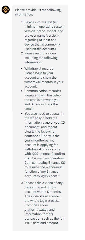 Gatis777777's tweet photo. @binance I have problem with your support agent and withdrawals from my lvl2 verified account. Can I speak with someone who can assist me so i don't have to make a movie? Not to mention, that i went trough this process in 2019 #binance https://t.co/BCxc4UdZAa