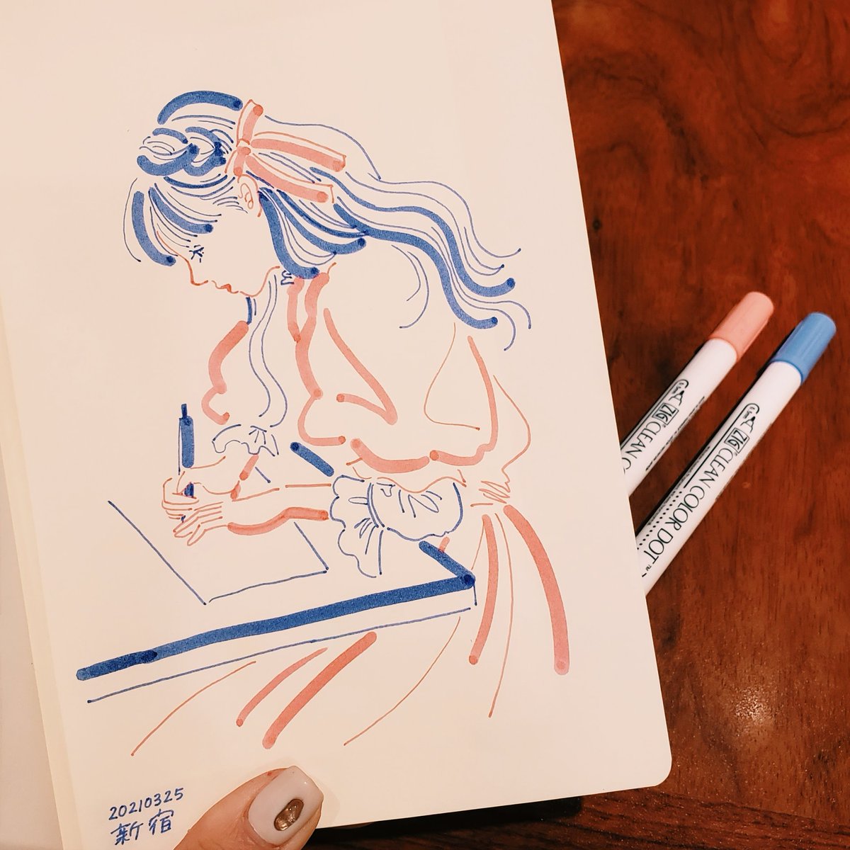 「昨日の街角ドローイングは呉竹さんのカラードットで。 」|ニシイズミユカのイラスト