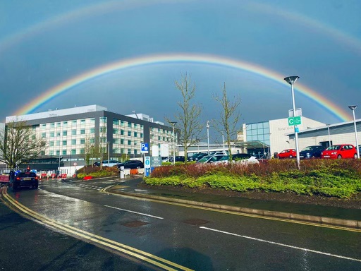 “The greater your storm, the brighter your rainbow.” 🌈

One of our support staff captured this image this morning.

It is rather fitting that in the same week we reflect on the first anniversary of lockdown being introduced, we celebrate the delivery of our 100,000th vaccine 💫