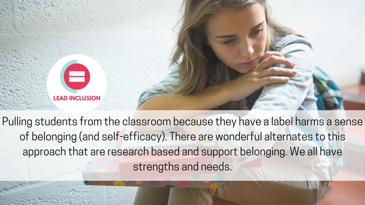 leeannjung's tweet photo. Pulling students from the classroom because they have a label harms a sense of belonging (and self-efficacy). There are wonderful alternates to this approach that are research based and support belonging. We all have strengths and needs! #LeadInclusion https://t.co/fqQrjVssCu