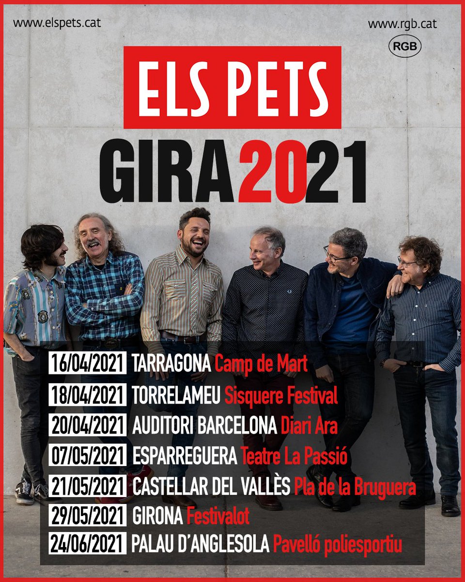 💥GIRA 20/21💥
𝗘𝗟𝗦 𝗣𝗘𝗧𝗦 𝗧𝗢𝗥𝗡𝗘𝗡 𝗔𝗟𝗦 𝗘𝗦𝗖𝗘𝗡𝗔𝗥𝗜𝗦!

Després d'una espera més llarga del previst 😷 @elspetsoficial tornen als escenaris🤩

Aquin concert aniràs❓

🎟️elspets.cat/index.php/conc…

#rgbmanagement #elspets #novagira #areyouready