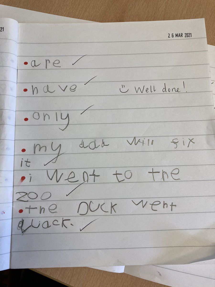 St_Thomas_ERC's tweet photo. Capital letters, finger spaces and full stops! Look at this very high standard of writing from our Primary 1 children. Transferring their spelling into a sentence. Well done boys. 👍 #dictation #sharingsucess https://t.co/T74N2iPAh4