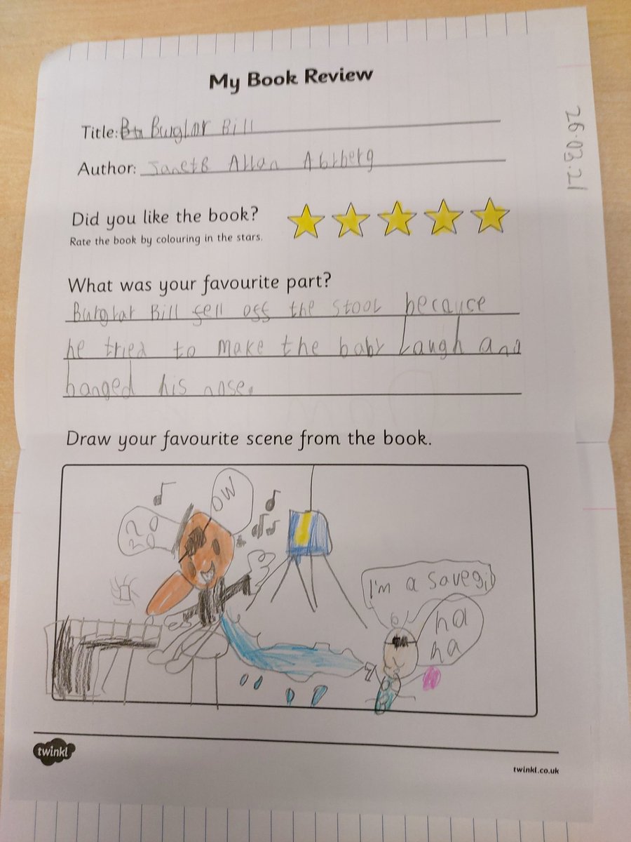bain1968's tweet photo. @uptonclass2MF @uptonclass2SB @bain1968. In our close reading group today we completed a book review on Burglar Bill. This was the childrens first time and they did an amazing job 👏. Super proud of you all. 😃 https://t.co/FdbwByxfNy