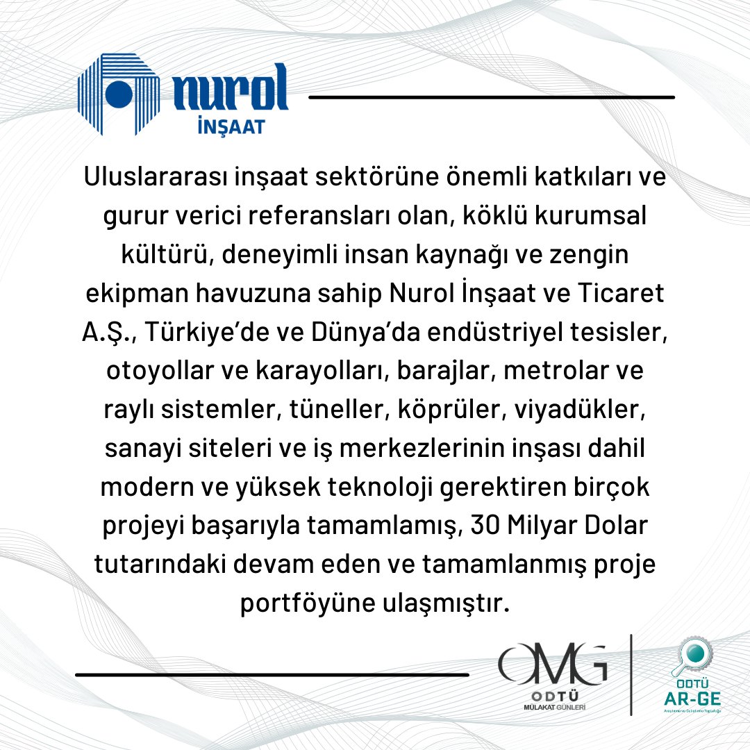 İnşaat sektöründen Nurol İnşaat 17-18 Nisan’da OMG’de!

Başvurular çok yakında, takipte kalın!
#odtumulakatgunleri #omg2021