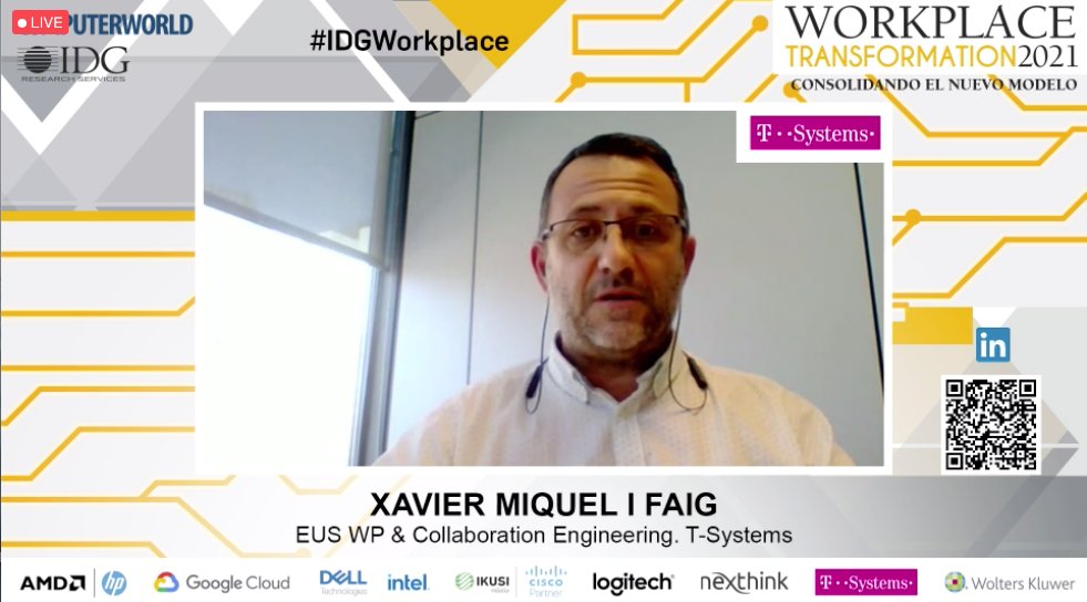 ComputerworldES's tweet photo. @XavierMiquelCAT, EUS WP & Collaboration Engineering de @TSystems_Iberia, intervino en el encuentro #IDGworkplace 2021, organizado por @IDGResearch_ES, para aportar la visión de la compañía sobre el nuevo puesto de trabajo digital. #acceleratedigitalnow https://t.co/c58YPw3R2E https://t.co/k7EV2EZxWd