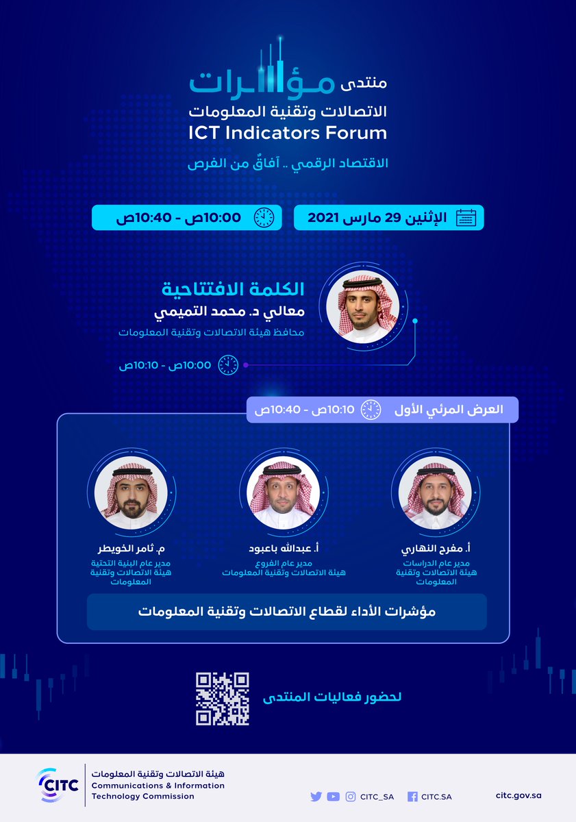 CST_KSA's tweet photo. تستعرض #هيئة_الاتصالات في مستهل أعمال #منتدى_مؤشرات2021 أبرز مؤشرات قطاع الاتصالات وتقنية المعلومات.
للانضمام: https://t.co/cVZew4vpsF
#منتدى_مؤشرات2021
#لنصل_الوطن_بالمستقبل https://t.co/DXVOJaz4hb