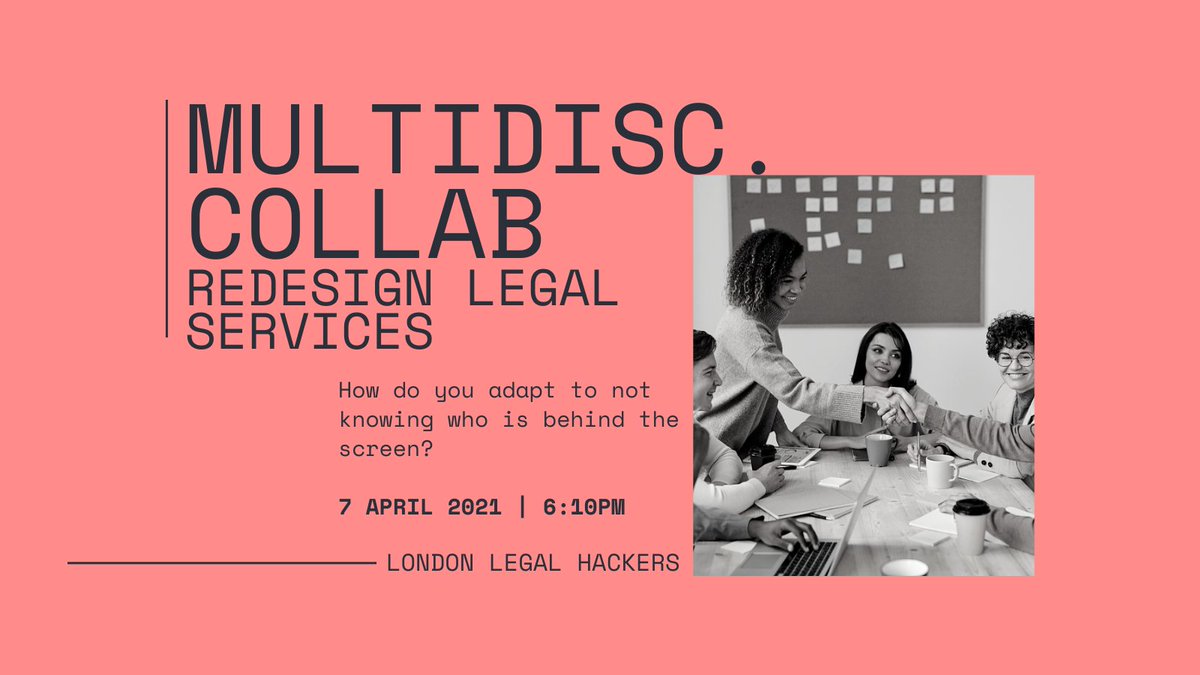 We look forward to seeing you:

Tomorrow, 7 Apr 21 at 6:10pm

#legalhack #legalhackers
