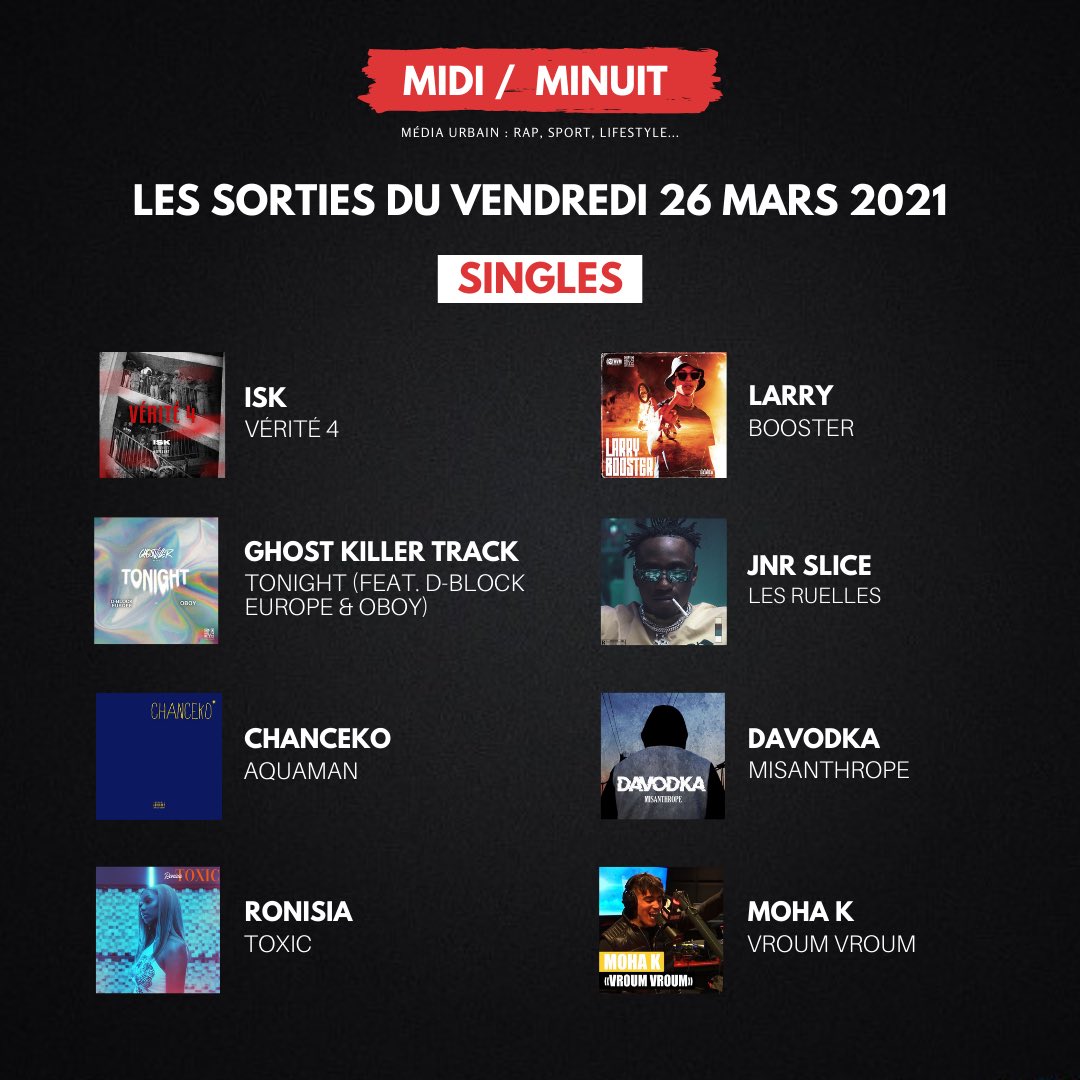 midiminuit__'s tweet photo. 🆕 Les sorties projets/singles du vendredi 26 mars. https://t.co/U41AueLZnK