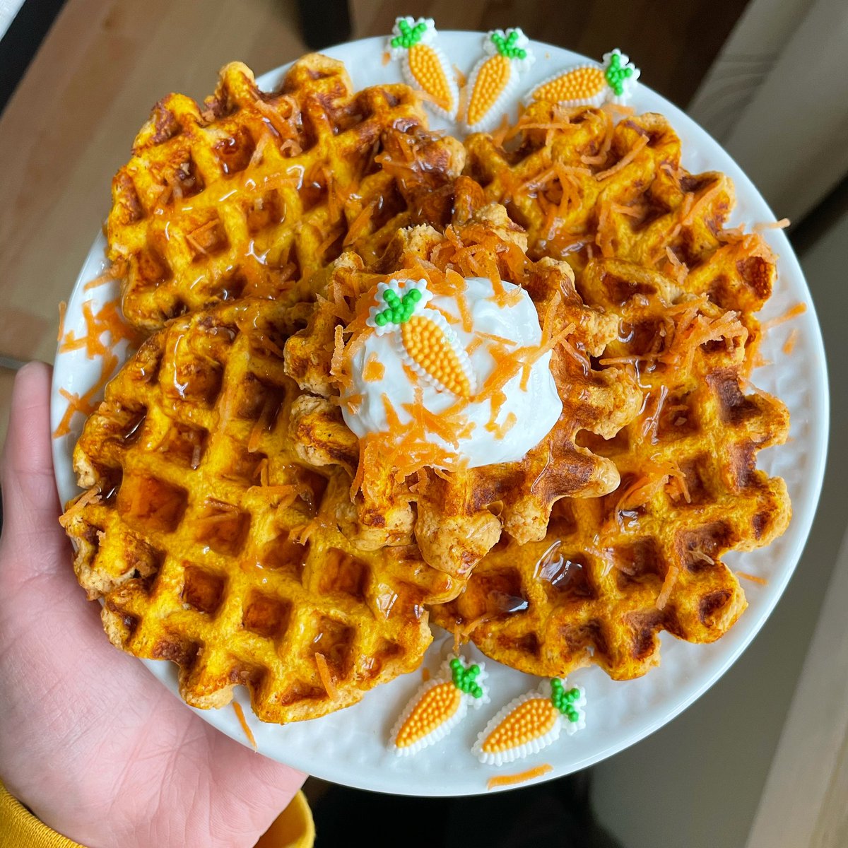AnywhoKim's tweet photo. Waffles!! #carrotcake #Easter @1stPhorm @BetterBodyFoods #miniwaffles https://t.co/FYOYiNX1As