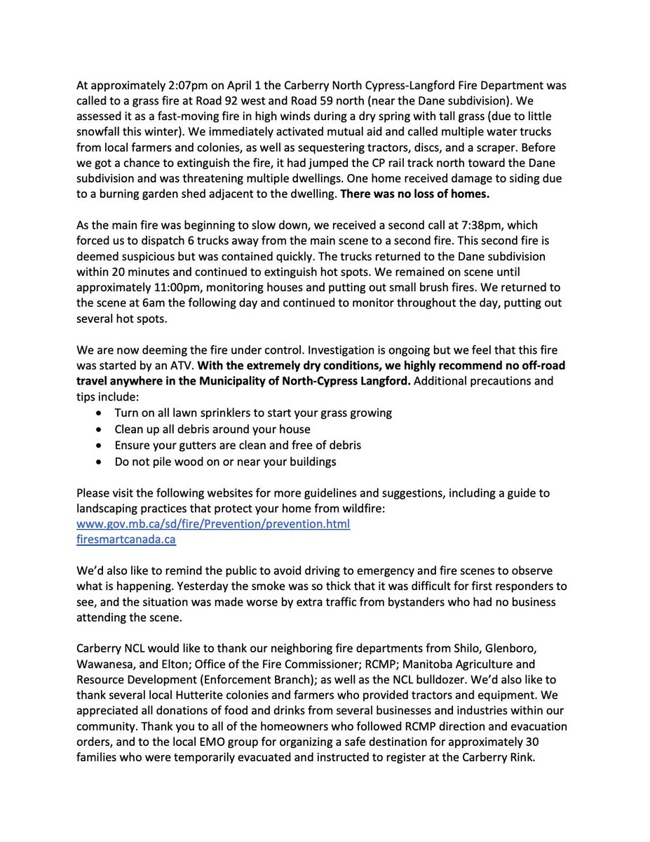 Here’s our update from yesterday’s fire.  Have safe and Happy Easter.