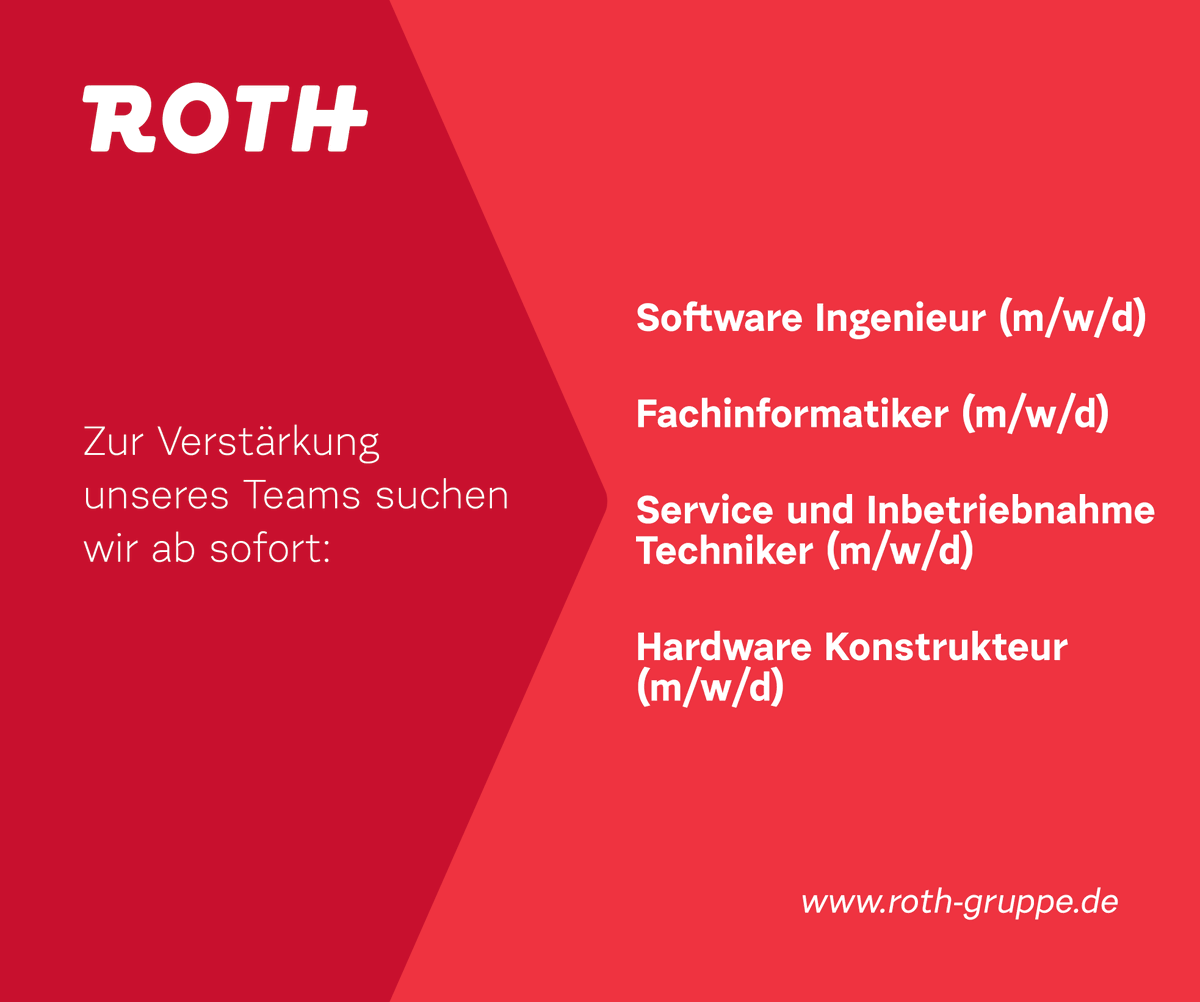 RothGmbH's tweet photo. Wir suchen Verstärkung für unser Team! Hier geht es zu den Stellenausschreibungen:
https://t.co/oxcVhhptn1
#jobs #rothgmbh #engineer #career #automation #automationsolutions https://t.co/m53dwPr8FY