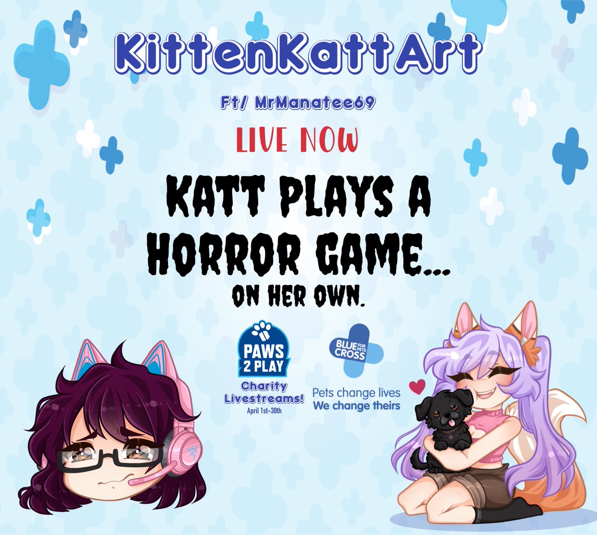 KittenKattArt's tweet photo. Come join me for the next two hours and laugh as I play a horror game on my own (which I never do)!

Later we’ll be playing Warzone with the Bois around midnight!

https://t.co/KlMxvJJVbq

#kattdraws #paws2play #charitystream #bluecrossuk https://t.co/iabwn0FrTz