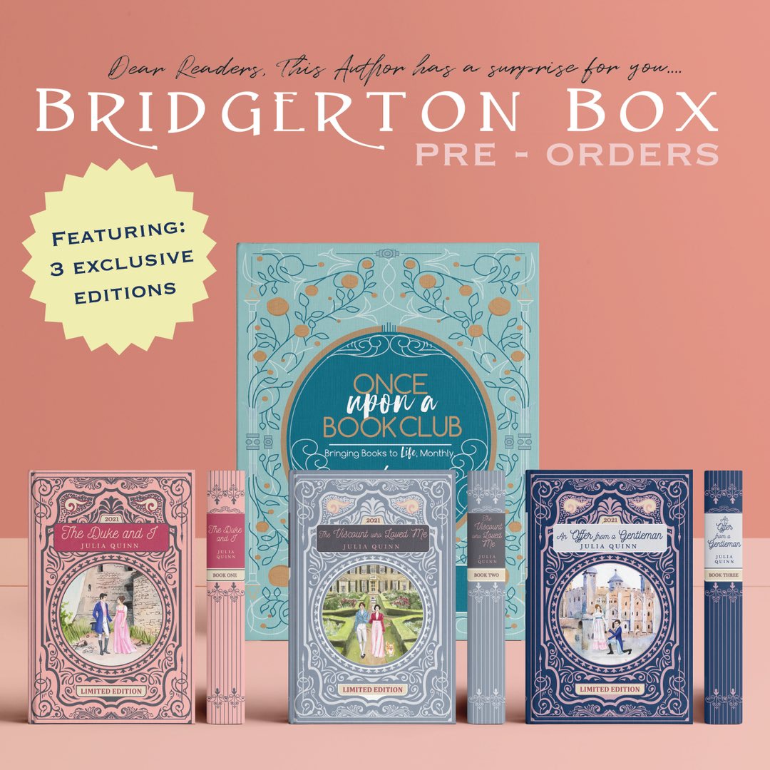 MariaZuppardi's tweet photo. You can still snag your Bridgerton box from @OUABookClub! Pre-order and use code READINGMARIA10 for a sweet discount π₯° https://t.co/xCphoHX4QK
#bookbox #books #bridgerton #juliaquinn #bridgertonnetflix #boxsubscription https://t.co/nfo7sggBNE