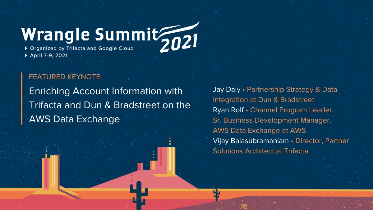 Trifacta's tweet photo. Enriching customer and prospect #data is key to driving business decisions.
Register for our #WrangleSummit executive roundtable for a real-life example of enriching #AccountData with @DunBradstreet and @awscloud Data Exchange.
Wrangle your ticket today:
https://t.co/X6SMQXFZYd https://t.co/R8OtSb4gu6