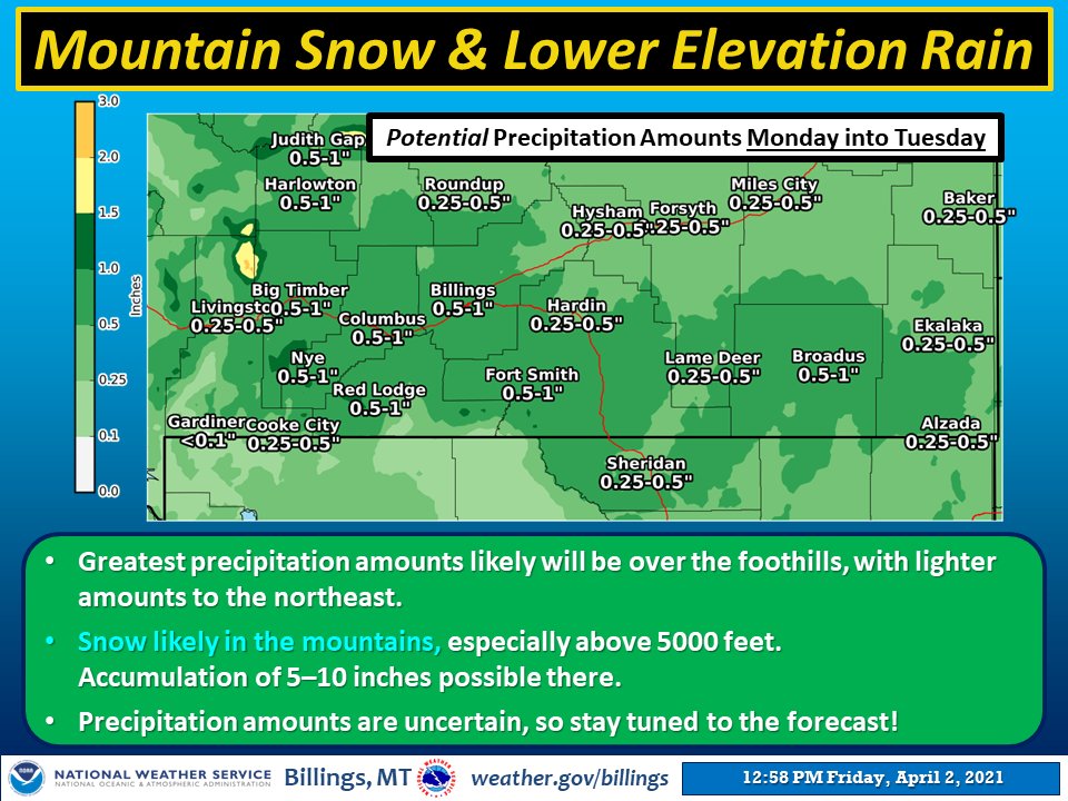 NWSBillings's tweet photo. Enjoy the warm temperatures this weekend as changes will arrive Monday with cooler and wetter weather.
#changesahead #mtwx #wywx https://t.co/n8jRN3joNT