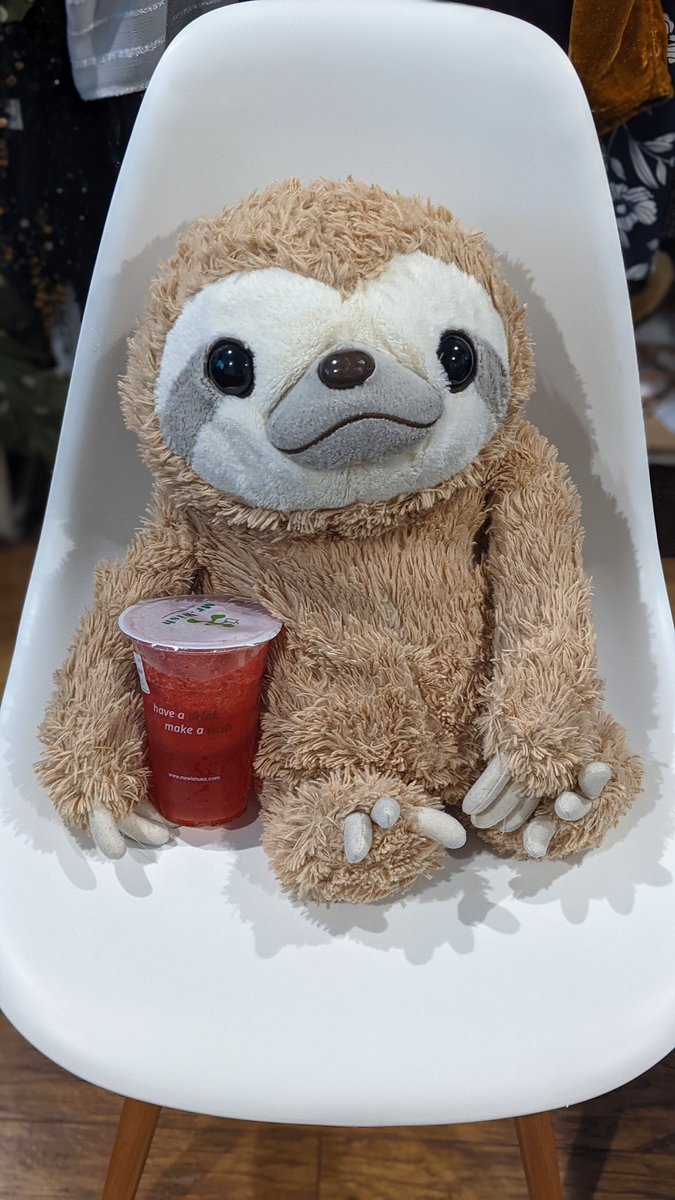 LoveMrSloth's tweet photo. Milk tea fur Mikke, Strawberry fur me! Fridays are the best 🥰 https://t.co/cvYeb1K2WL
