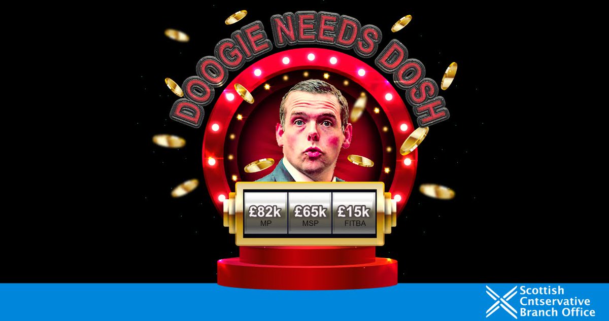 ScottTories's tweet photo. Say no to #indyref2 and give Doogie a pay rise.

£82k MP pay
£65k MSP pay
£15k fitba pay
___________________
£162k + expenses 
___________________

#Holyrood2021 https://t.co/lUXCebd5Il
