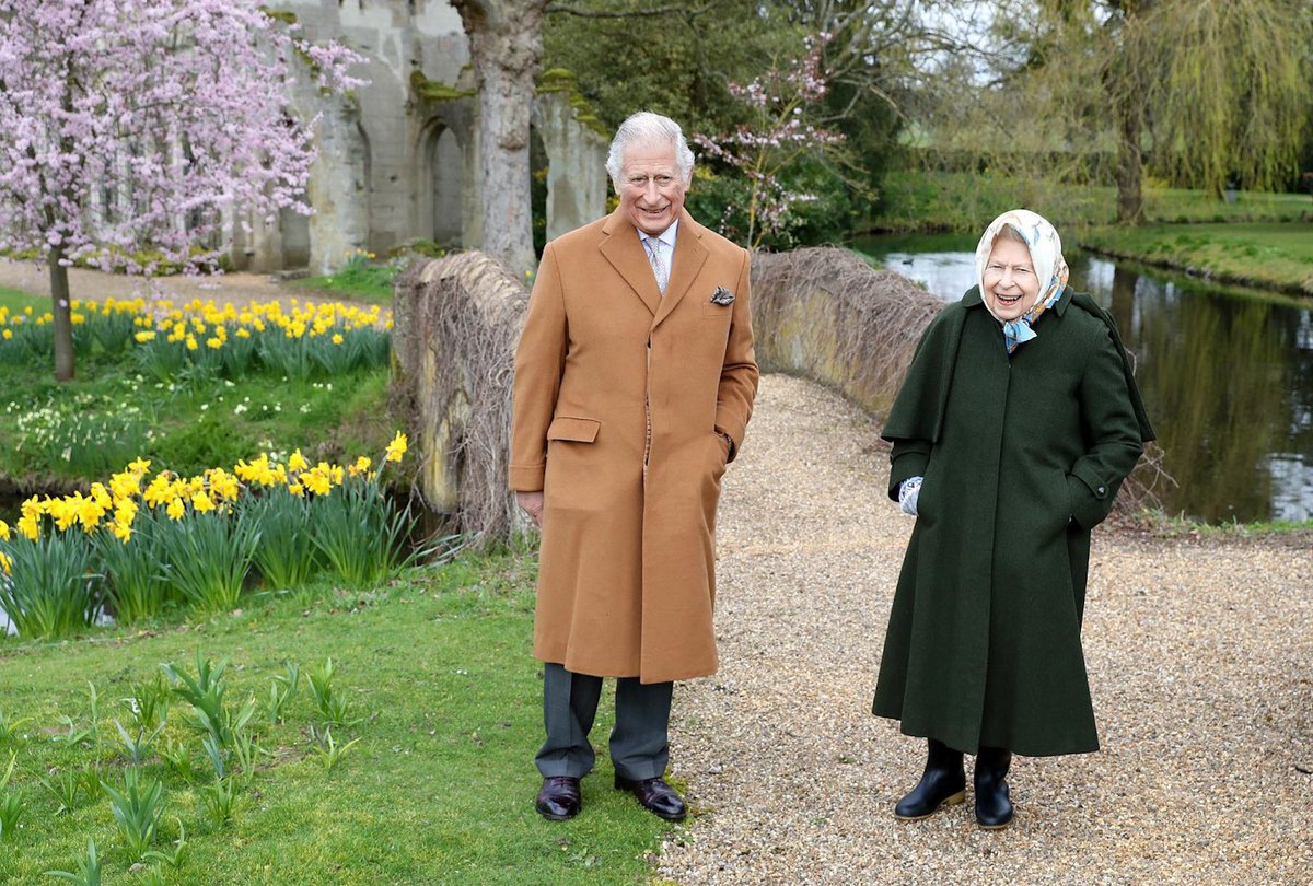 MajestyMagazine's tweet photo. Royal walkabout: The Queen and the Prince of Wales, photographed by @ChrisJack_Getty in the grounds of Frogmore House, Windsor. https://t.co/INRvgeCy61