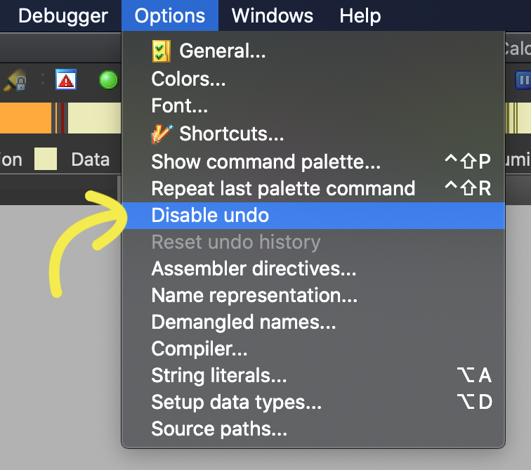 MavLevin's tweet photo. *Reversing Engineering Tip 2/30*
April 1st pro tip to return IDA to its “good ‘ol days”
Did you know you can disable undo in the options menu?#NoUndoNoSurrender !
#BinReversingTips https://t.co/jG7NjzKUHZ