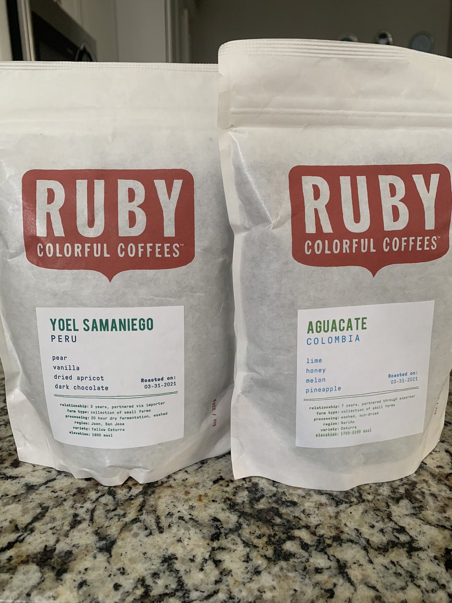 Danny_Rosewoods (@diddyroses) on Twitter photo Two of my absolute favorite coffees - from any roaster - from the last few years coming together in this April subscription from
The Aguacate is an all-time bag, and this Yoel has come on strong the last few years. Love Peru’s from Jared and co <a href="/RubyRoasters/">Ruby Coffee Roasters</a> #coffee Two of my absolute favorite coffees - from any roaster - from the last few years coming together in this April subscription from
The Aguacate is an all-time bag, and this Yoel has come on strong the last few years. Love Peru’s from Jared and co <a href="/RubyRoasters/">Ruby Coffee Roasters</a> #coffee