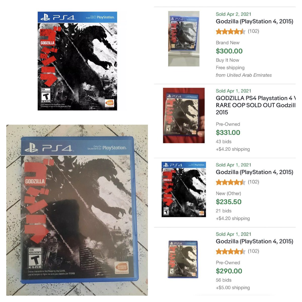 GODZILLA 2015 PS4 Game. Lots of hype around this game right now with the new release of the Godzilla Kong movie. These retail for $70 and are selling for over $300 right now.