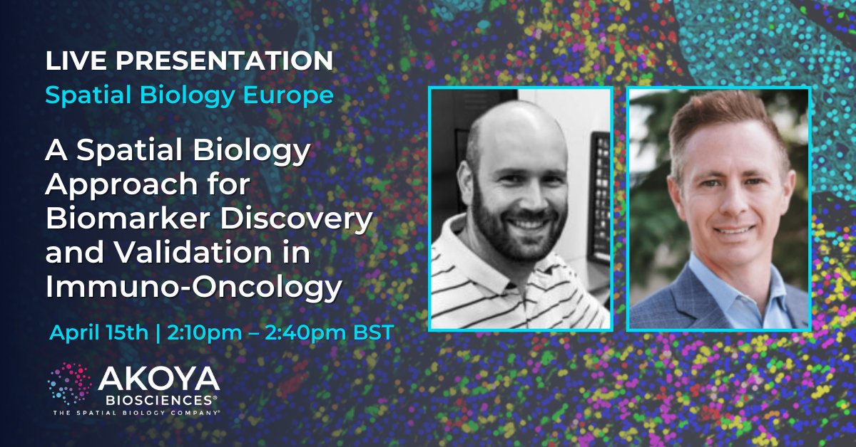 AkoyaBio's tweet photo. Ready for Spatial Biology Europe? We're excited to hear @MarwitzS and Gavin Gordon discuss biomarker strategies in immuno-oncology and share a case study of spatial profiling in lung diseases by #multiplexIHC. 

Check out all our sessions at the event! https://t.co/zwrUnWilY1 https://t.co/ra6wknmt3L