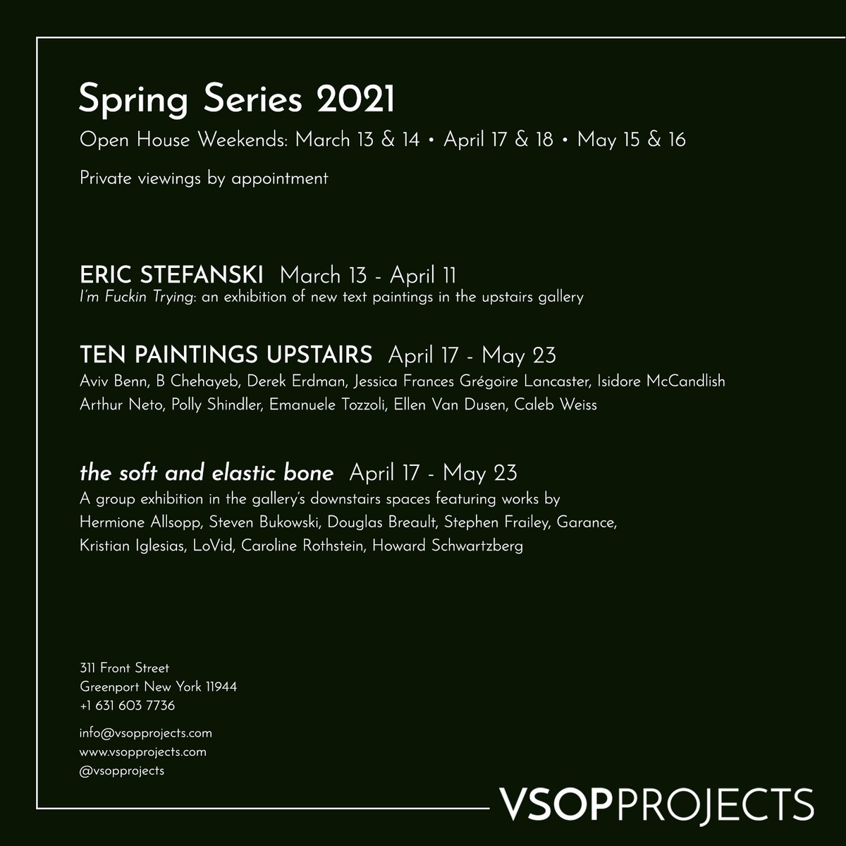 vsopprojects's tweet photo. Upcoming Spring Series Exhibitions at @vsopprojects https://t.co/r8zCcuoRue